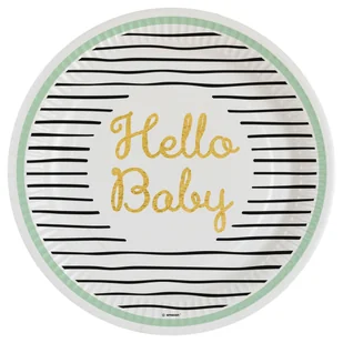 Amscan, Talerze, Hello Baby, Okrągłe, Papier, 22,8 cm, 8 sztuk - Dekoracje i nakrycia stołu na imprezę - miniaturka - grafika 1