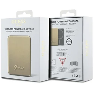 Guess Powerbank indukcyjny 5W GUPBM3ALGSGD 3000mAh złoty/gold MagSafe Metal Script Logo - Powerbanki - miniaturka - grafika 5