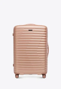 Duża walizka z polikarbonu w poziome żebrowanie różowe złoto - Walizki Duża walizka z polikarbonu w poziome żebrowanie różowe złoto - Walizki - miniaturka - grafika 1
