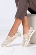 Espadryle damskie - Beżowe espadryle z napisami slip on Casu NB538P-37 - miniaturka - grafika 1