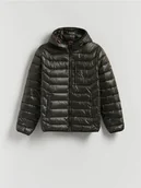 Kurtki męskie - Reserved - Pikowana kurtka z kapturem - ciemnozielony - miniaturka - grafika 1