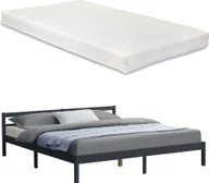 Łóżka - Łóżko drewniane Nakkila z materacem 180x200 cm łóżko podwójne z materacem z zimnej pianki ÖKO-Tex Standard 100 łóżko podwójne drewno sosnowe matowe ciemnoszare - miniaturka - grafika 1