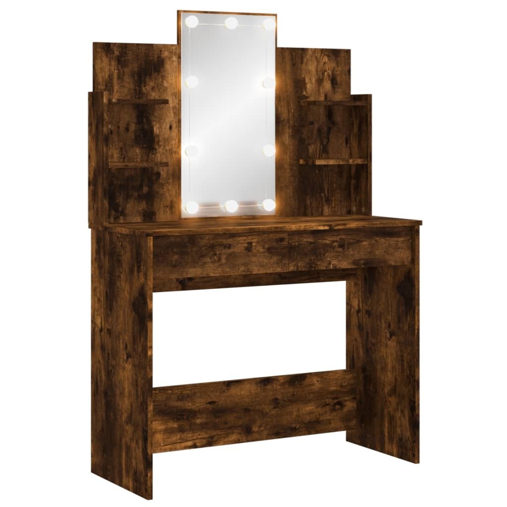 vidaXL Toaletka z oświetleniem LED dąb wędzony 96x40x142 cm