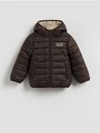 Kombinezony dla dzieci - Reserved - Dwustronna kurtka z kapturem - ciemnobrązowy - miniaturka - grafika 1
