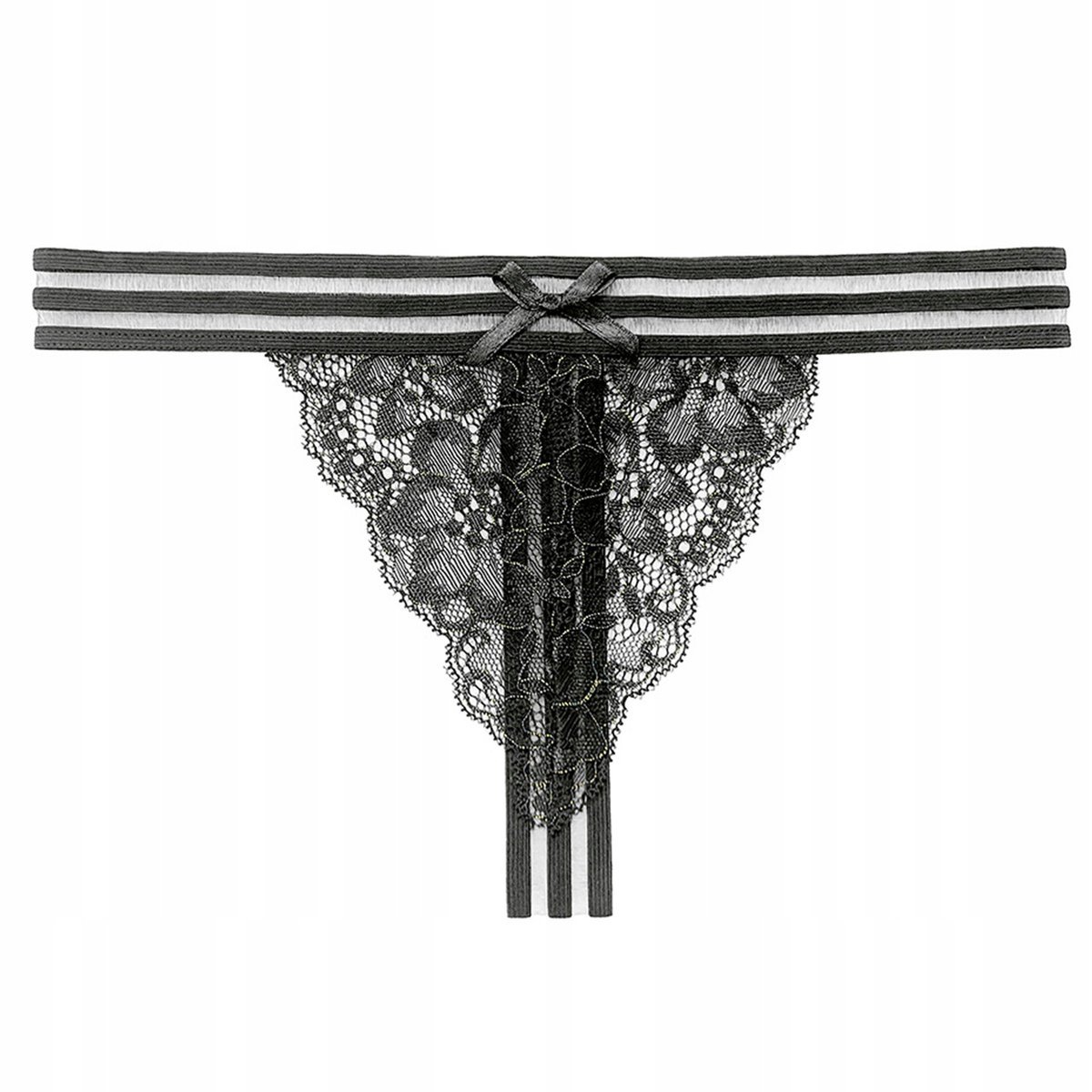 Stringi paseczki czarne majtki haft szeroka gumka - S/M