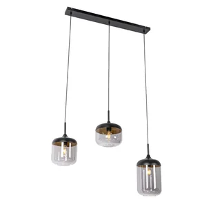 QAZQA Designerska lampa wisząca czarna ze złotym i przydymionym szkłem 3-punktowa - Kyan - Lampy sufitowe - miniaturka - grafika 1