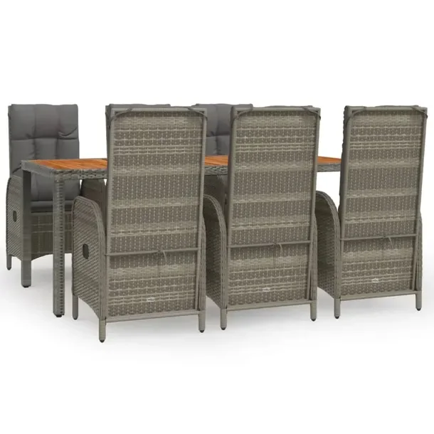 Zestaw mebli ogrodowych rattan PE szary z rozkładanymi krzesłami 190x90x7