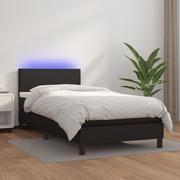 Łóżka - Lumarko Łóżko kontynentalne z materacem i LED czarna ekoskóra 100x200cm - miniaturka - grafika 1