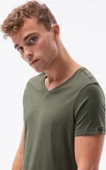 Koszulki męskie - Ombre T-shirt męski bawełniany basic S1369 - ciemnooliwkowy S - miniaturka - grafika 1