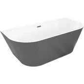 Wanny - Mexen Oris wanna wolnostojąca przyścienna ryflowana 150 x 75 cm, biała/szara, przelew gun gray szczotkowany - 52871507562-66 - miniaturka - grafika 1