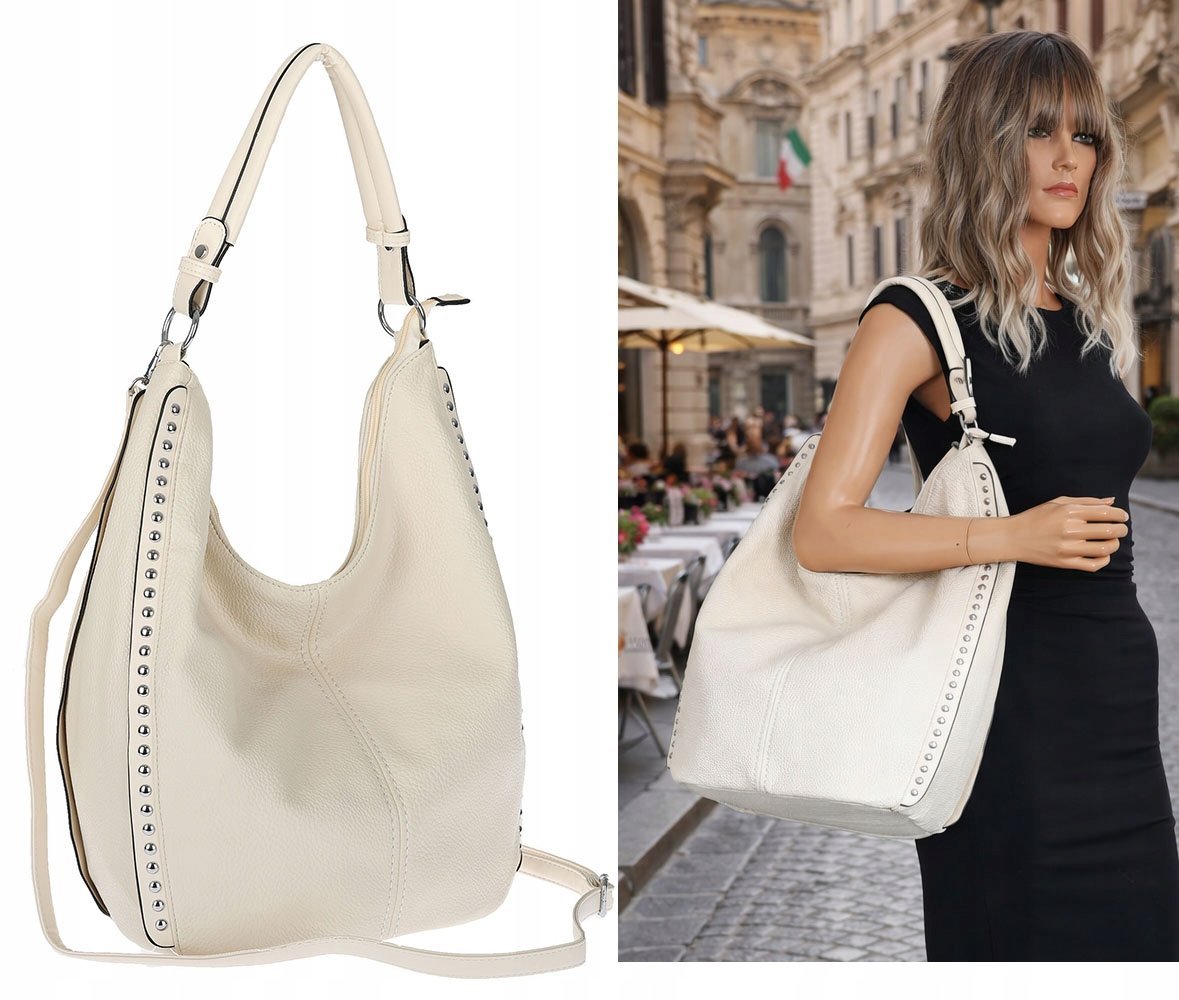 Torebka damska shopper worek listonoszka pojemna na ramię LH2581 Beżowa