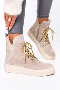 Beżowe botki sznurowane POLSKA SKÓRA Casu 9998/PEG - Botki damskie - miniaturka - grafika 1