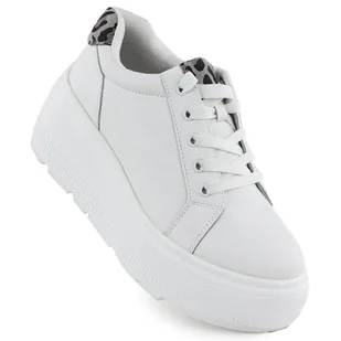 Skórzane półbuty damskie na platformie białe Vinceza 89144 - Półbuty damskie - miniaturka - grafika 1