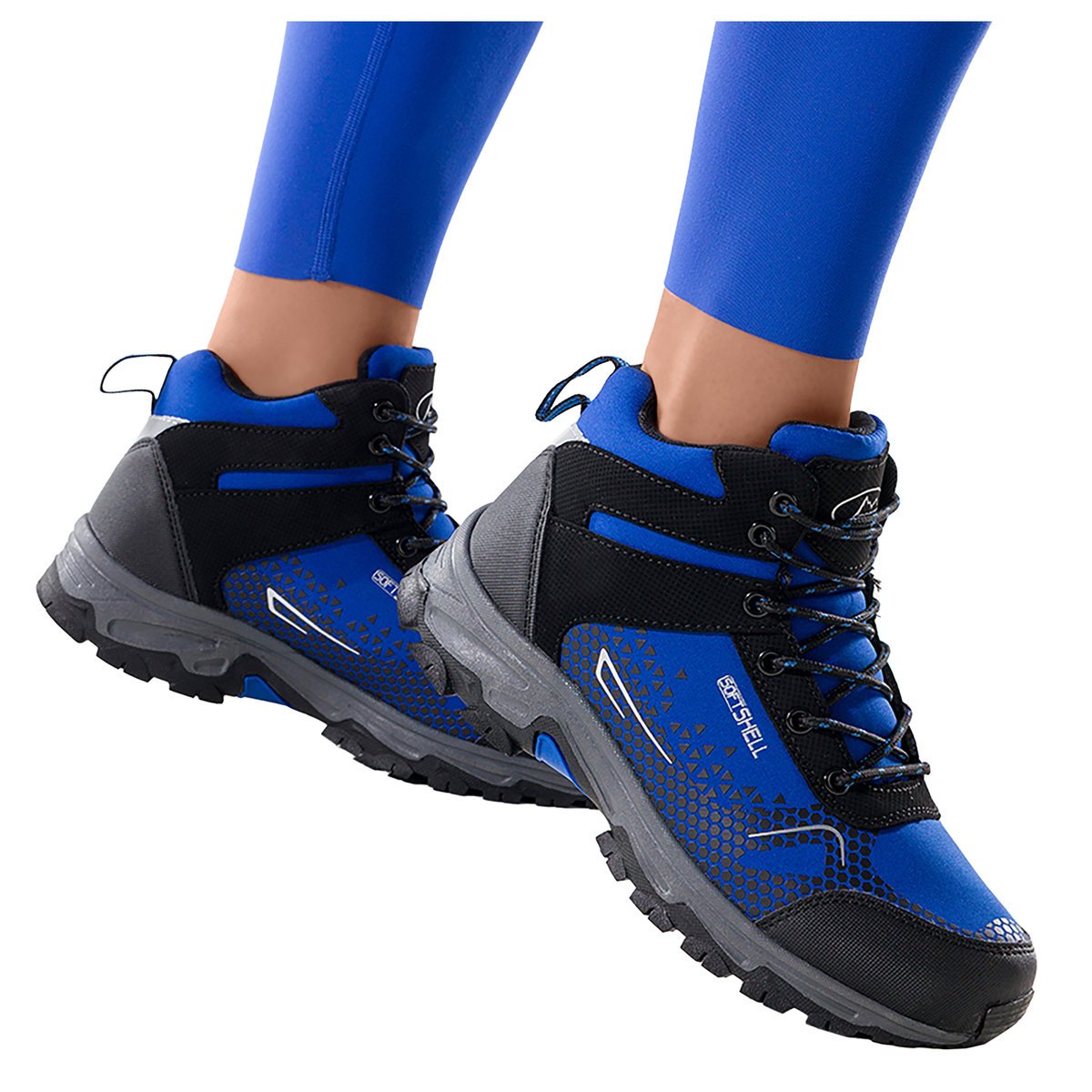 Niebieskie buty trekkingowe damskie z czarnymi dodatkami sznurowane softshell Casu Y7997-4-37
