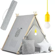 Namioty i tipi dla dzieci - Namiot dla dzieci tipi, domek poduszki lampka LED Nukido, szary - miniaturka - grafika 1