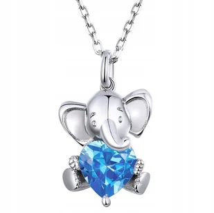 Srebrny łańcuszek S925 SŁONIK Z NIEBIESKIM SERCEM LS030 - Łańcuszki - miniaturka - grafika 1
