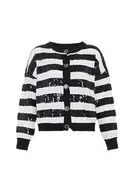 Swetry damskie - faina Damski mały pachnący cekinowy kardigan w paski czarny rozmiar XL/XXL, czarny, XL - miniaturka - grafika 1