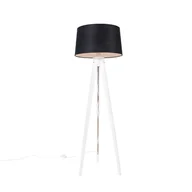 Lampy stojące - QAZQA Nowoczesny statyw biały z czarnym lnianym kloszem 45 cm - Tripod Classic - miniaturka - grafika 1