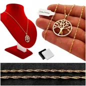 Łańcuszki - PIĘKNY ZŁOTY NASZYJNIK ZE STALI CHIRURGICZNEJ DRZEWKO SZCZĘŚCIA + CYRKONIE - miniaturka - grafika 1