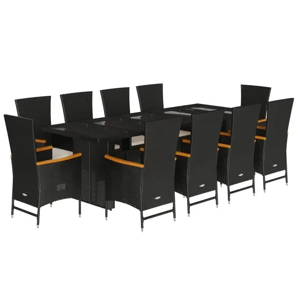Zestaw Mebli Ogrodowych, Stół 240x90x75 cm, Fotele 58x90x91 cm, Czarny