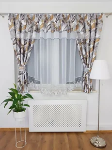 FIRANKA GOTOWA Z ZASŁONAMI I HAFTEM SZAROBRĄZOWA FIRANKI DO KUCHNI WOAL - Firany - miniaturka - grafika 1