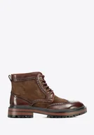 Półbuty męskie - Męskie trzewiki ze skóry naturalnej z perforacjami brązowe - miniaturka - grafika 1