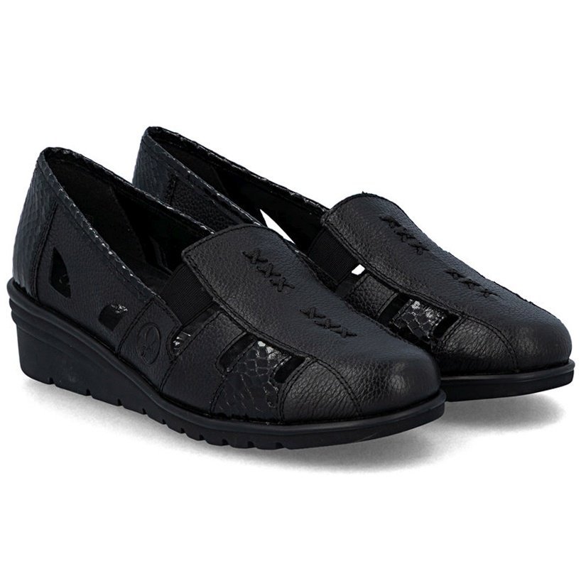 Mokasyny damskie z wycięciami Rieker L5358-00 BLACK R.36