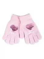 Rękawiczki dla dzieci - Rękawiczki Dziewczęce Pięciopalczaste Z Cekinami Love Różowe 14 Cm - miniaturka - grafika 1