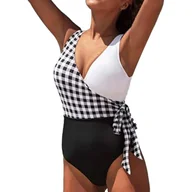 Stroje kąpielowe - Jednoczęściowy strój kąpielowy z wiązaniem na boku - Biały XL - miniaturka - grafika 1