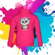 Bluzy dla dziewczynek - Bluza dziecięca typu kangurka z kapturem w kolorze różowym z nadrukiem sowa 6 lat - miniaturka - grafika 1