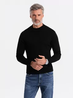Swetry męskie - Sweter męski z półgolfem o gładkiej strukturze - czarny V1 E178 - grafika 1