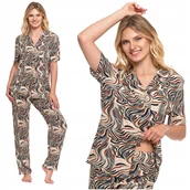 Piżamy damskie - PI��AMA DAMSKA Dwucz����ciowa Wzorzysta D��ugi R��kaw Spodnie Wygodna MORAJ L - miniaturka - grafika 1