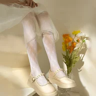 Rajstopy dziecięce - TEMU Dziewczęce oddychające siatkowe skarpetki księżniczki z detalami w szpic - białe skarpetki do kostki z koronką dla komfortu na każdą porę roku, - miniaturka - grafika 1