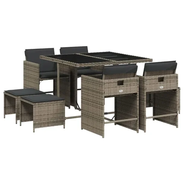 Zestaw Mebli Ogrodowych Rattan PE Szary, Stół 110x106x73 cm, Krzesło 50,