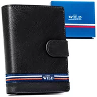 Portfele - Skórzany męski portfel Always Wild na karty i dokumenty portmonetka z ochroną RFID zatrzask, czarny - miniaturka - grafika 1