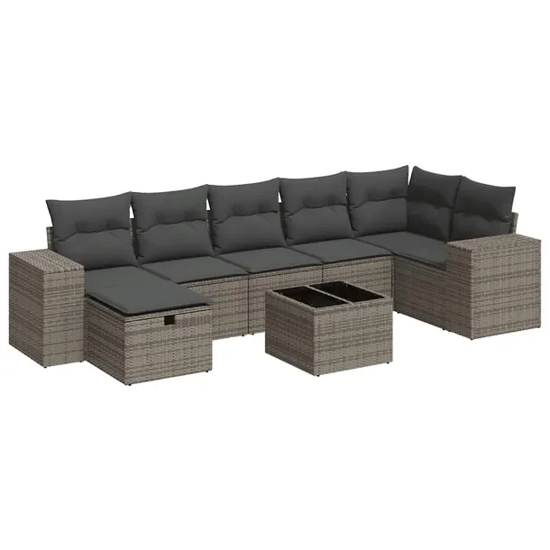 Zestaw mebli ogrodowych szary rattan PE 93 x 62 x 69 cm z poduszkami