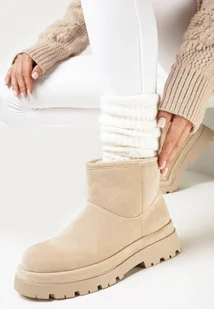 Beżowe Botki na Grubej Podeszwie za Kostkę Vastor - Botki damskie - miniaturka - grafika 1