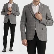 Marynarki męskie - Marynarka Męska Szara Elegancka Klasyczna w Kratkę 3985 Szary 48 - miniaturka - grafika 1