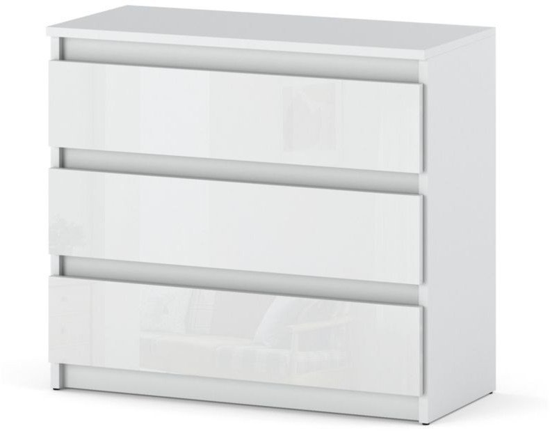 Komoda Nowoczesna 3 Szuflady Pojemna Szafka Salon Sypialnia Biały Połysk