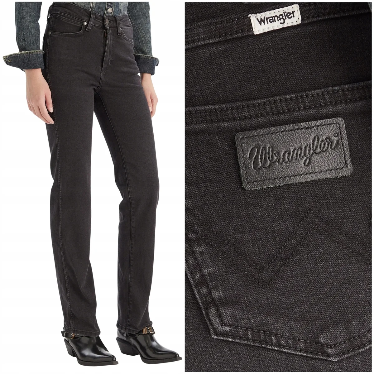 Wrangler Straight Nebula Black proste spodnie jeansowe damskie W26 L32