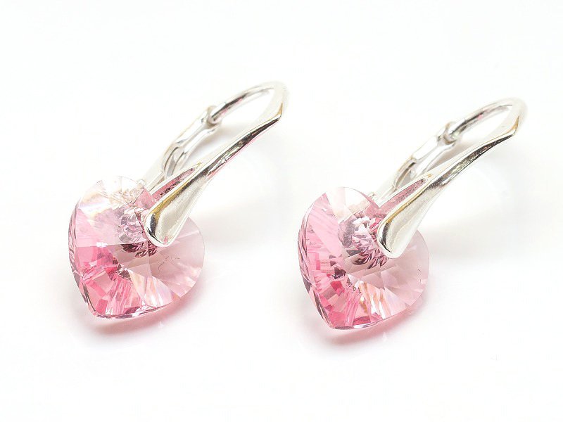 Srebrne Kolczyki 925 Z Kryształami Swarovski Serca 10Mm Light Rose