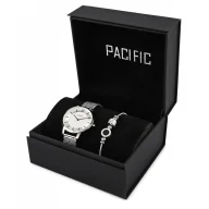 Zegarki damskie - Komplet na prezent srebrny elegancki zegarek damski + bransoletka PACIFIC X6190-02 - miniaturka - grafika 1