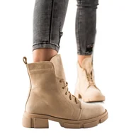 Botki damskie - Goodin Zamszowe Workery beżowy - miniaturka - grafika 1
