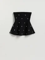 Bluzki damskie - Reserved - Top z baskinką - czarny - miniaturka - grafika 1