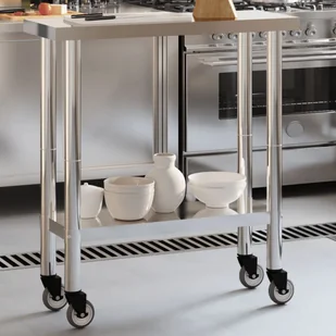 Kuchenny stół roboczy na kółkach 82,5x30x85 cm, stal nierdzewna Lumarko! - Wózki na żywność - miniaturka - grafika 1