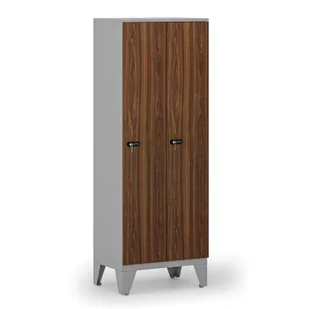Drewniana szafa ubraniowa, obniżona, 2-drzwiowa, 1660 x 600 x 400 mm, zamek mechaniczny z kodem, szary/orzech - Szafki BHP - miniaturka - grafika 1