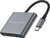 Złącza, przejściówki, adaptery - Adapter AV Conceptronic CONCEPTRONIC Dock USB-C->HDMI,USB3.0,PD 0.25m gr - miniaturka - grafika 1