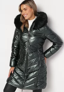 Ciemnozielona Metaliczna Kurtka Pikowana z Kapturem Eclaris - Kurtki damskie - miniaturka - grafika 1