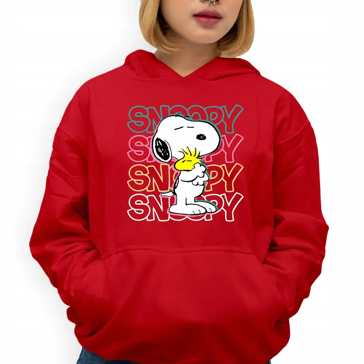 Bluza Damska Czerwona Z Kapturem Dla Miłośnika Pieska Snoopy Wzory - M