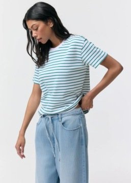 Koszulka damska T-shirt bawełniany w paski Diverse Blimp Zielony XL